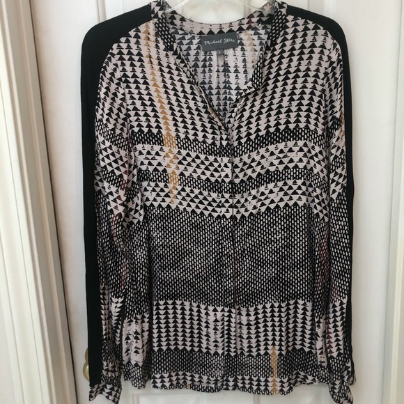Michael Stars Rib Sleeve Panel Button Blouse, Sz S - Picture 15 of 16